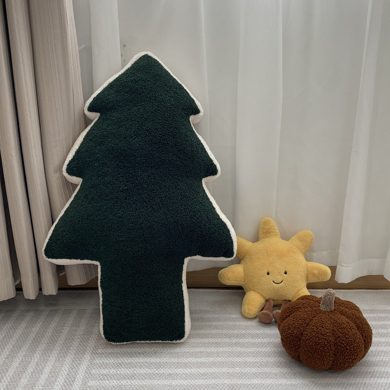 Almohada de peluche grande con forma de árbol de Navidad de pino de algodón para dormir, sofá, almohada lumbar, decoración del hogar, accesorios de fotografía