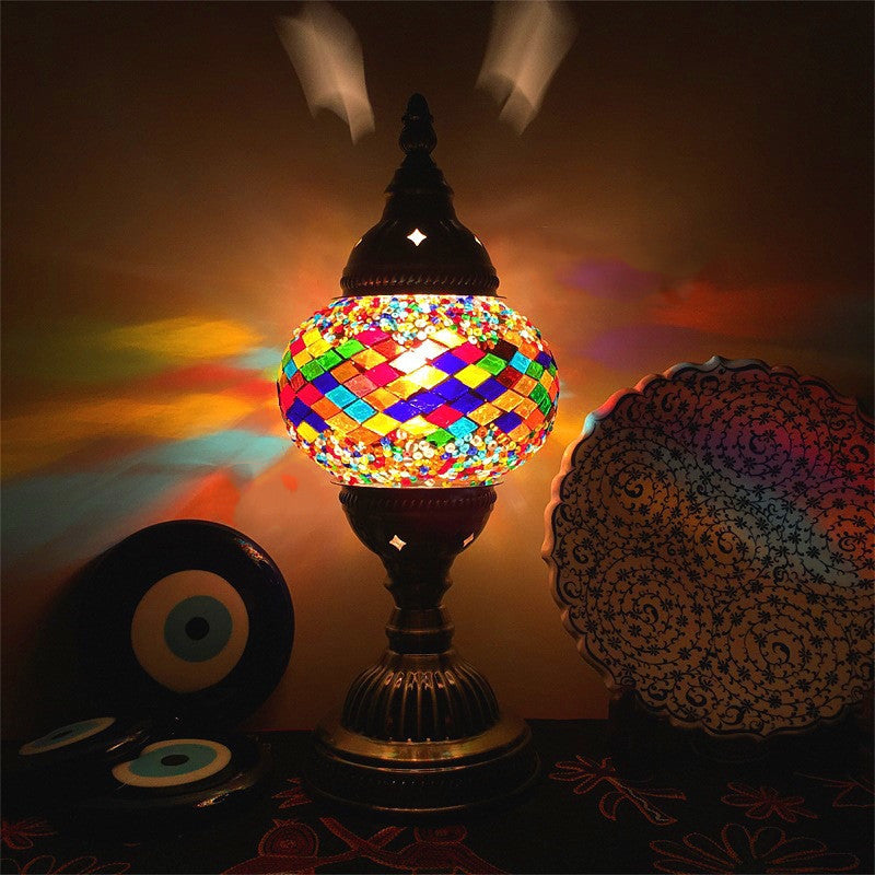 New Style Turkish Mosaic Table Lamp Vintage Art Deco Handcrafted Glass Romantic Bed Light