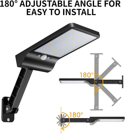 Paquete de 2 luces de inundación solares para exteriores, luz inalámbrica con Sensor de movimiento de seguridad impermeable de 48 LED con 3 modos