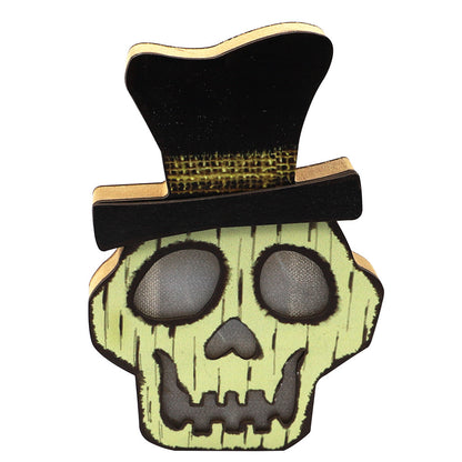 Adorno de madera de Halloween Calabaza Calavera Gato negro