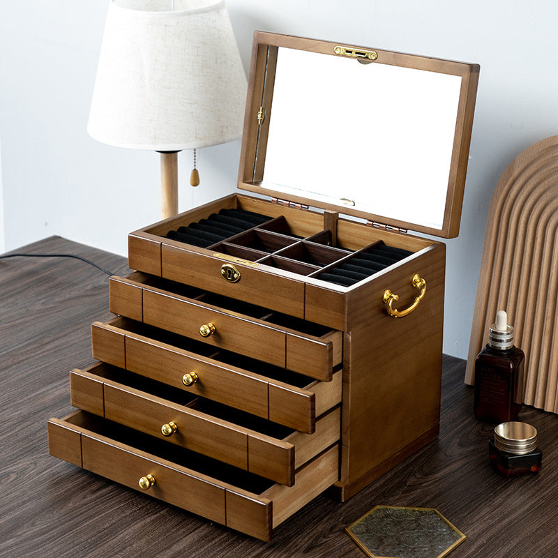 Solid Wood Jewelry Box Retro With Lock Wooden Storage Exquisite