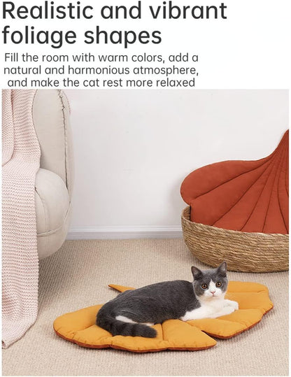 Colchón para gatos con forma de hoja, nido para gatos, doble cara, disponible para gatos y perros, alfombrilla para el suelo, cálida y cómoda, cama para gatos de dibujos animados, accesorios cálidos para interiores 