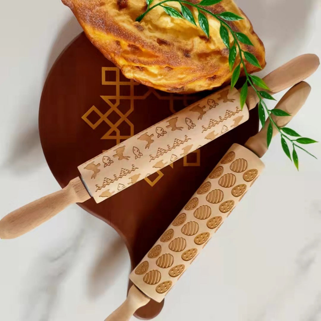 Wooden Halloween Egg Laser Engraving Embossing Rolling Pin