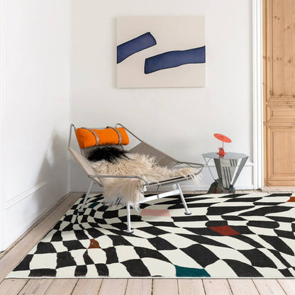 Tapis de salon moderne et minimaliste avec motif en damier de luxe léger