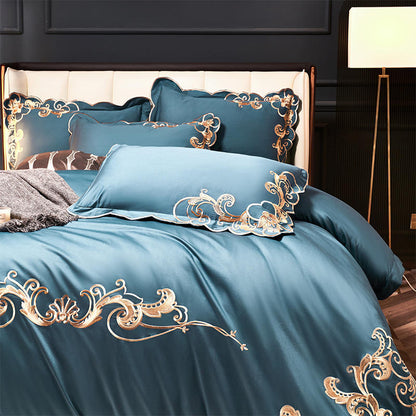 Velvet Four-piece Set Solid Color Embroidered Quilt Set Bed Sheet