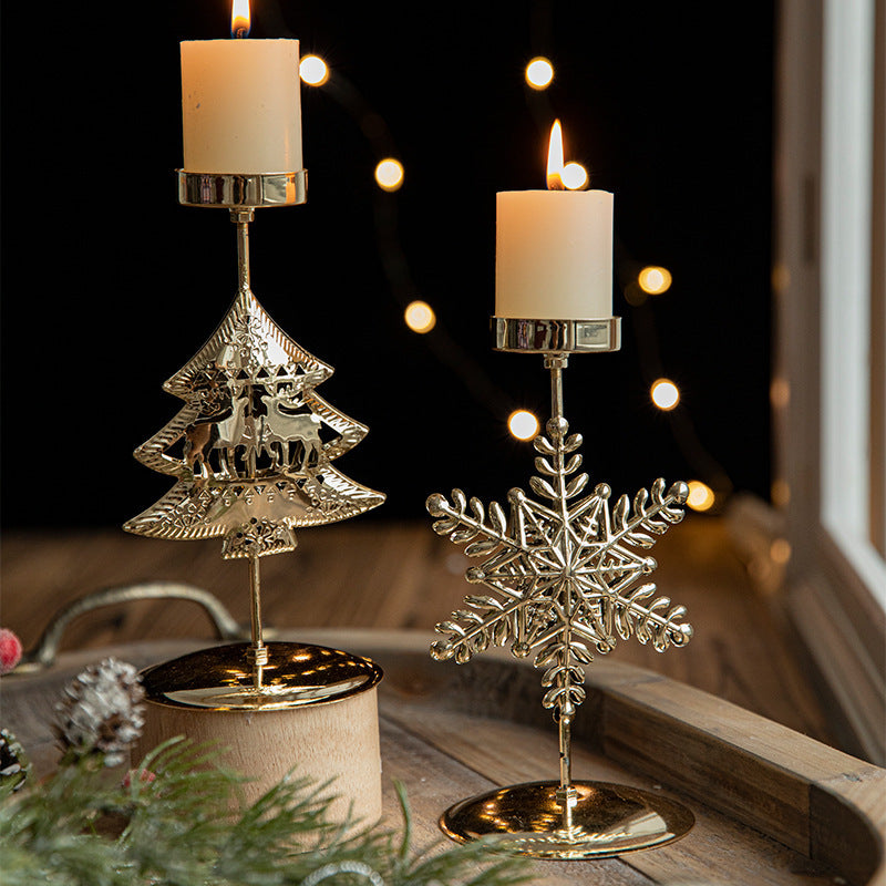 Christmas Candlestick Window Golden Decoration Iron Tray Retro