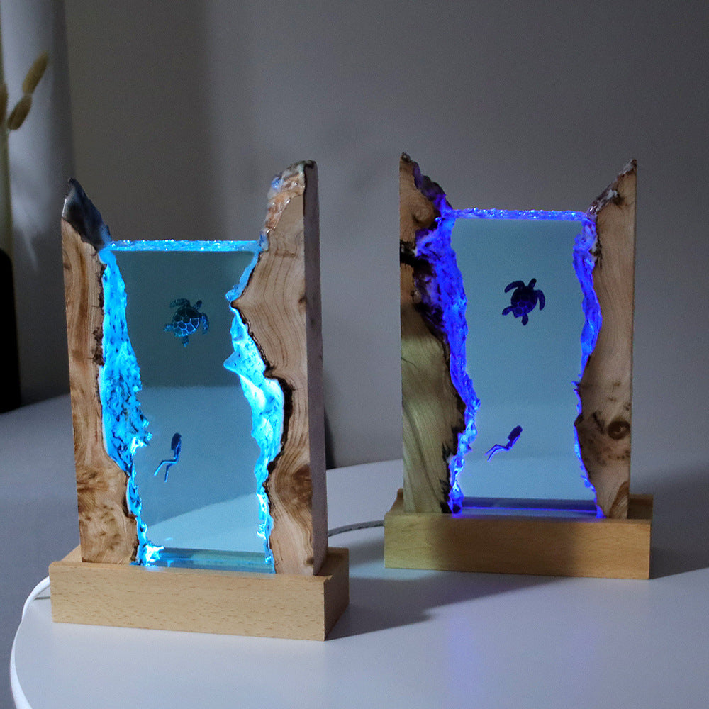 Support de lampe artistique créatif en résine et bois massif, décoration de bureau pour plongeur de grotte Marine, veilleuse, cadeau d'anniversaire, bijoux