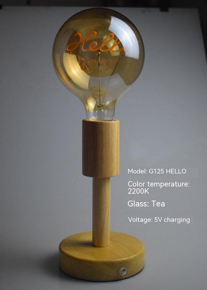 Solid Wood Base Bulb Wedding Favors Charging Lamp