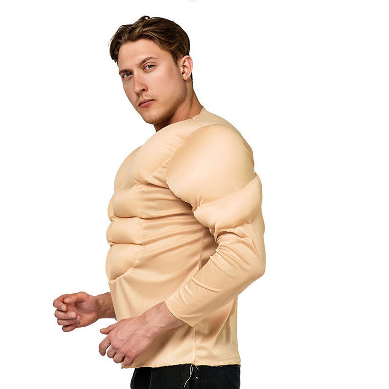 Disfraz de fiesta de Halloween para hombre con camiseta con músculos abdominales falsos transfronterizos