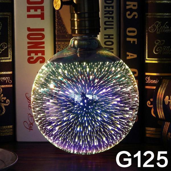 Bombilla LED decoración 3D fuegos artificiales 110 220V ST64 G95 G80 G125 A60 botella corazón luces navideñas novedad lámpara de Navidad