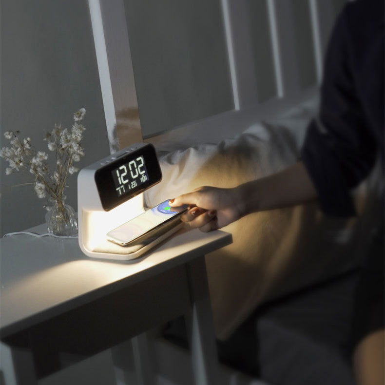 Lampe de chevet créative 3 en 1, charge sans fil, écran LCD, réveil, chargeur de téléphone sans fil