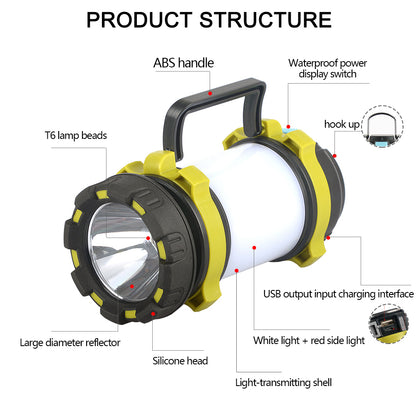 Lampe de poche de Camping d'urgence en plein air, batterie rechargeable, batterie externe