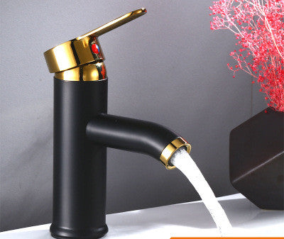 Grifo de lavabo mezclador frío y caliente elevado negro