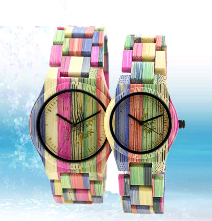 Colored Bamboo Wood Carving Couple Watch