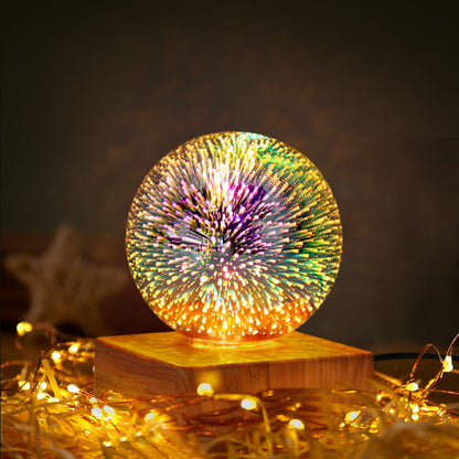 Veilleuse boule de cristal feu d'artifice USB 3D à brancher, veilleuse romantique à LED en forme d'étoile, lumières de Noël, décorations de Noël pour la maison