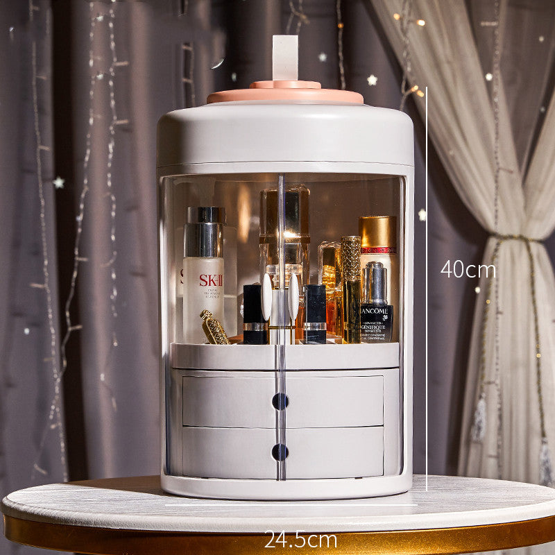 Dressing Table Transparent ABS Dressing Case Double Door Round Cosmetic Box Rotating Jewelry Cosmetic Case With Drawer