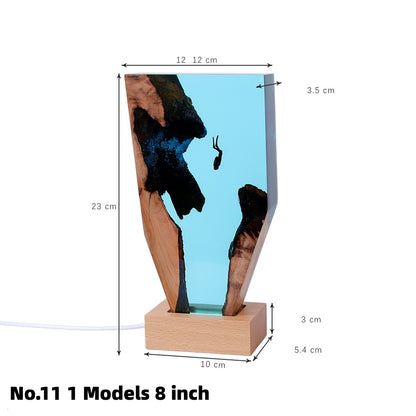 Decoración de escritorio para buzo de cueva marina, soporte de lámpara de arte creativo, luz nocturna de resina de madera maciza, regalo de cumpleaños, joyería