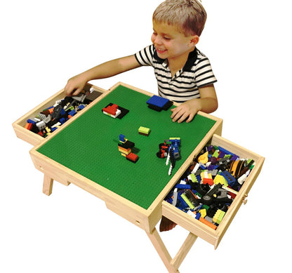 Table de jeu de rangement compatible avec les blocs, tableau pliant en bois sur mesure pour enfants