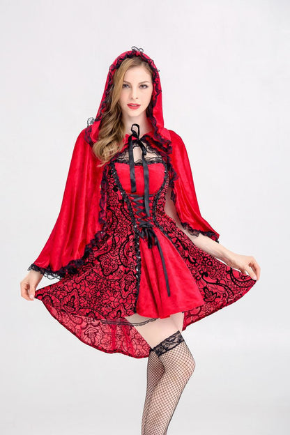 Costume de chapeau rouge de style gothique d'Halloween avec cape de jeu