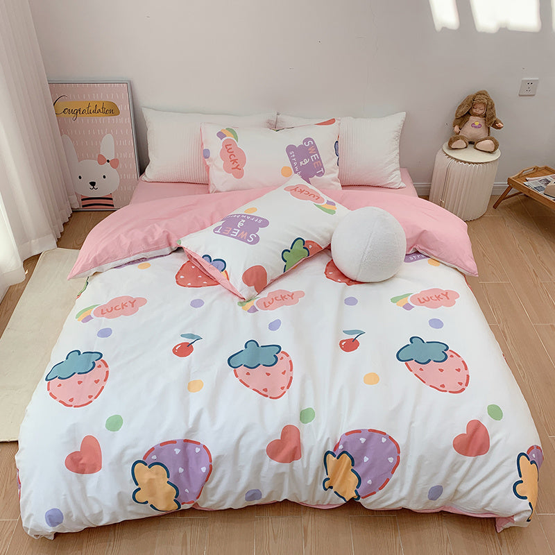 Juego de cuatro piezas de algodón con dibujos de corazones para niña, ropa de cama de algodón puro, funda nórdica