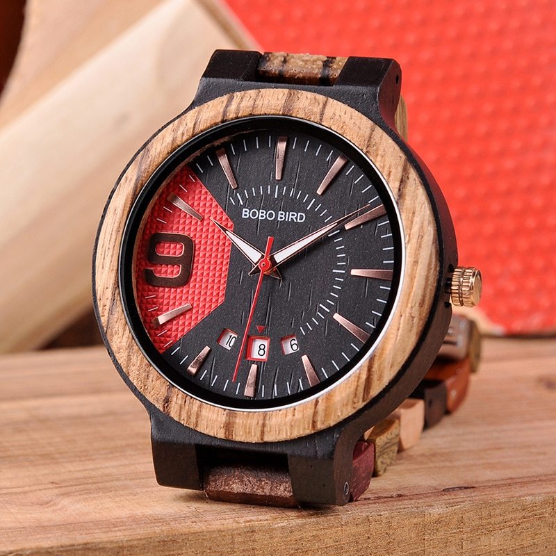 Calendrier à quartz en bois montre étanche montre pour hommes table en bois montre pour hommes 