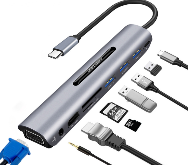 Station d'accueil HUB USB C 9 en 1 type-c HDMI VGA basse température accessoires d'accueil d'extension d'ordinateur mobile