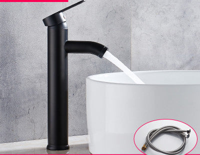 Black heightened hot and cold mixing basin faucet