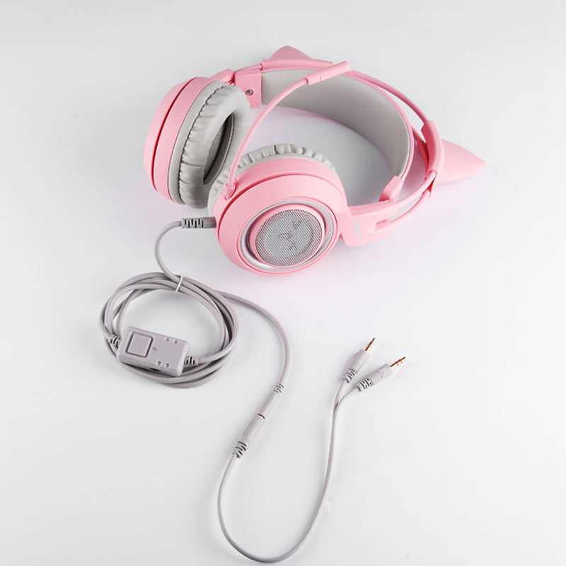 SOMIC G951s Pink Girl Cat Ear Gaming Headphone 3.5mm Plug Cute Headset for PC Xbox one PS4 Phone Pad Girl Kids Gaming Headset