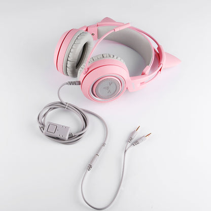 SOMIC G951s Pink Girl Cat Ear Gaming Headphone 3.5mm Plug Cute Headset for PC Xbox one PS4 Phone Pad Girl Kids Gaming Headset