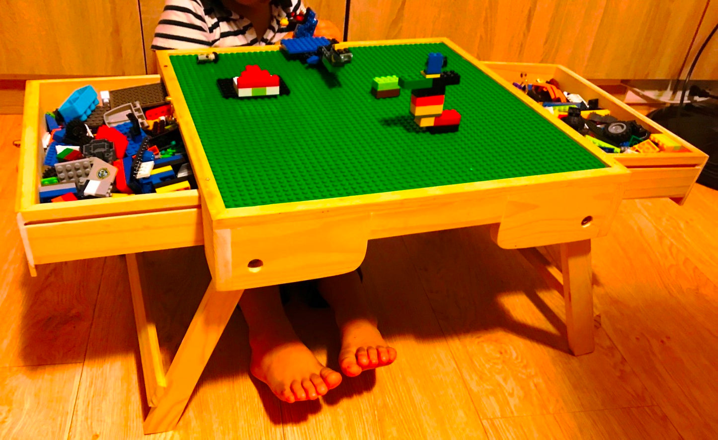 Table de jeu de rangement compatible avec les blocs, tableau pliant en bois sur mesure pour enfants