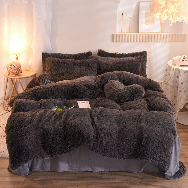 Housse de couette en polaire épaisse de luxe Queen King hiver lit chaud housse de couette taie d'oreiller peluche moelleuse Shaggy literie ensemble de literie hiver corps garder au chaud