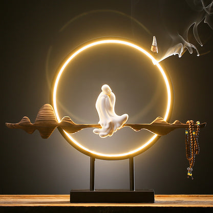 New Chinese Zen lighting LED lamp circle weathered wood white porcelain decoration creative home porch tea room table decoration