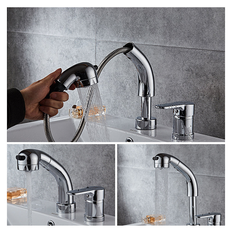 Pull type basin double hole hot and cold basin faucet