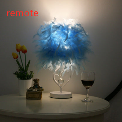 Lampe de table de chevet en cristal d'aile de coeur de plume de LED