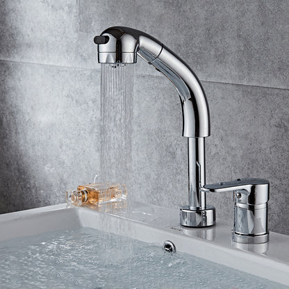 Pull type basin double hole hot and cold basin faucet