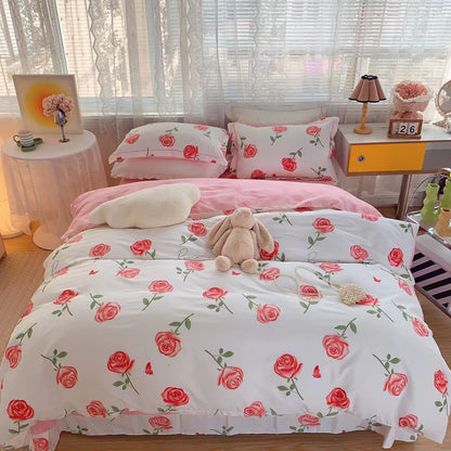 Home Fashion Simple Printing Cotton Bed Four-piece Set