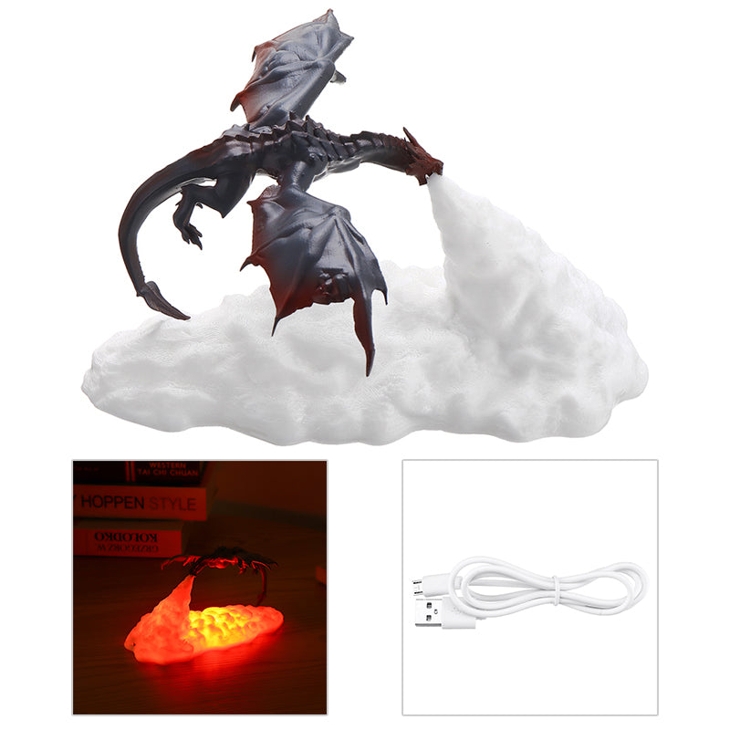 3D Printed LED Cartoon Fire Dragon Lamps Decoration Gift