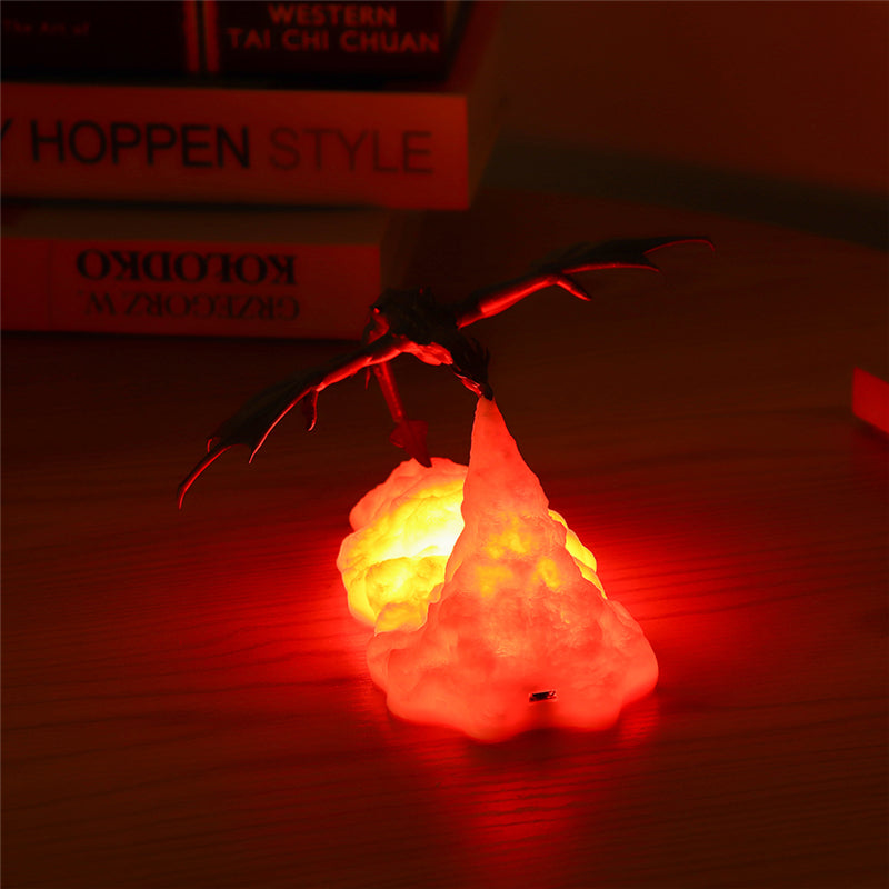 3D Printed LED Cartoon Fire Dragon Lamps Decoration Gift