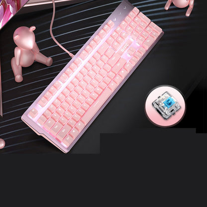 Clavier mécanique Girly rose 104 touches axe vert axe noir axe rouge filaire