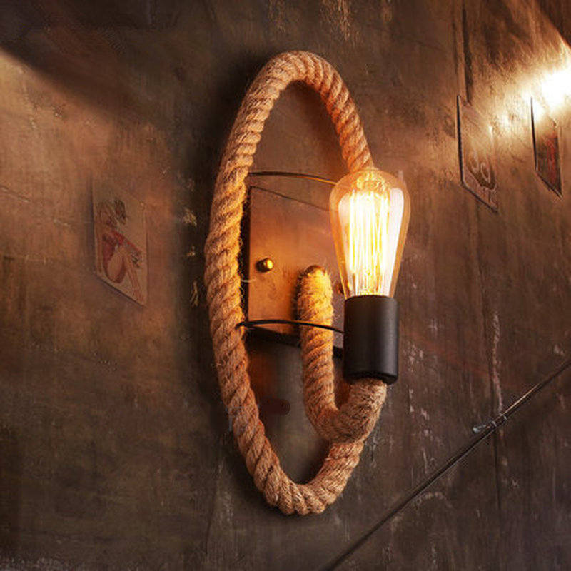 Retro industrial style restaurant hemp rope wall lamp