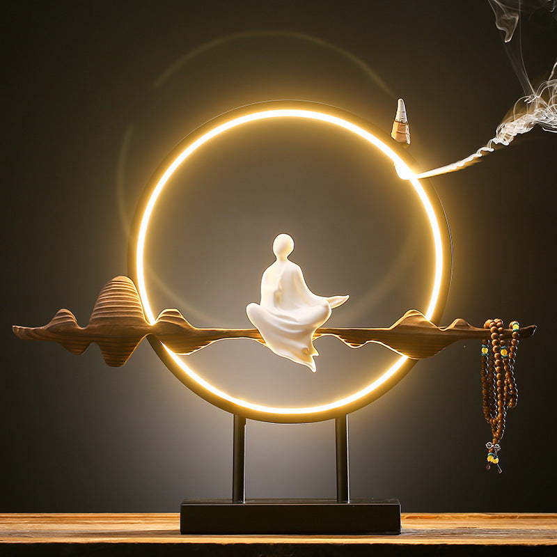 New Chinese Zen lighting LED lamp circle weathered wood white porcelain decoration creative home porch tea room table decoration