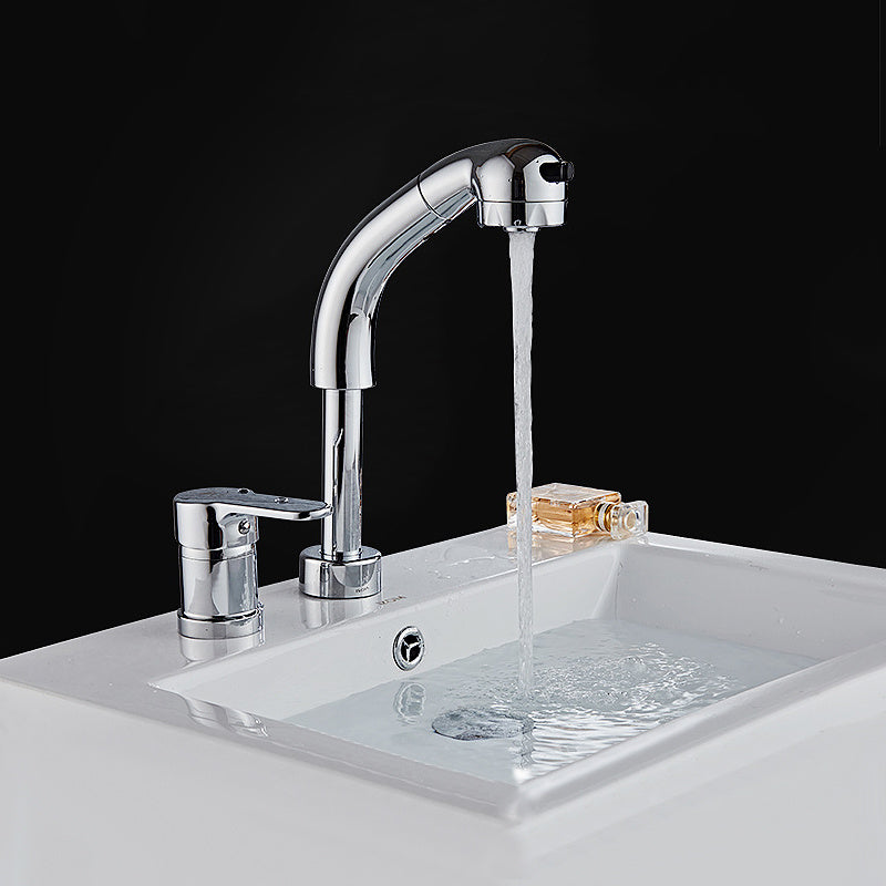 Pull type basin double hole hot and cold basin faucet