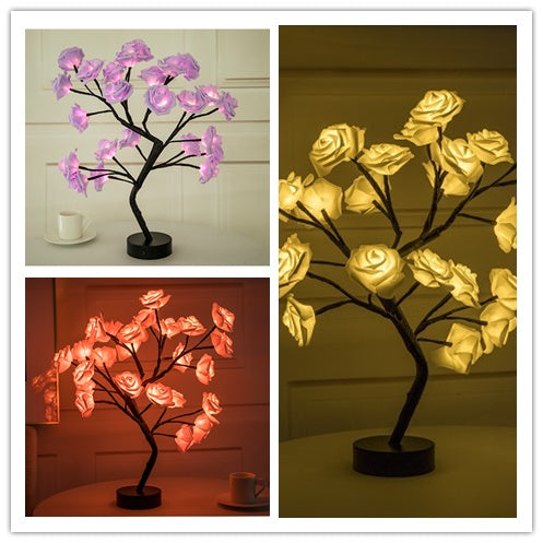 Lampe LED à piles USB en forme de fleur de Rose, luminaire décoratif d'intérieur, idéal pour une Table, un bonsaï, une chambre à coucher ou une chambre à coucher