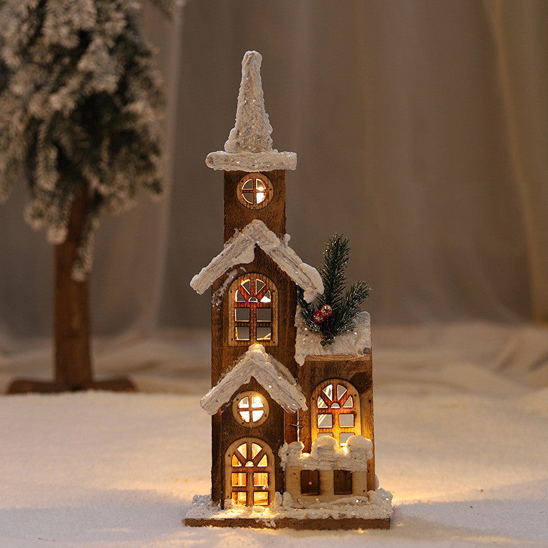 Christmas Decorations Wooden Luminous House Scene Layout