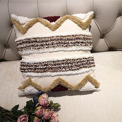 Housse de coussin de style marocain, taie d'oreiller de luxe faite à la main, rayures géométriques marron pour canapé-lit, décoration d'intérieur, toile 45x45cm 