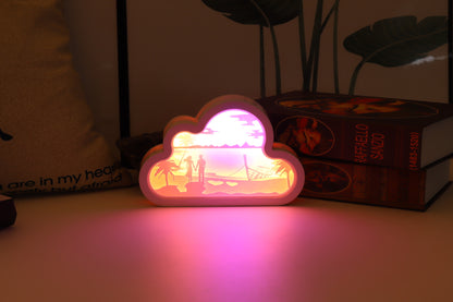 Luz de noche de unicornio con USB, luz tallada en papel, nube