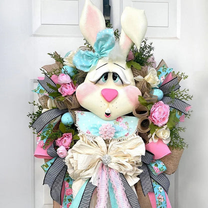 Colgante de conejo de Pascua, corona navideña, decoración para puerta de casa