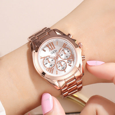 Montre décontractée de luxe en or rose pour femme