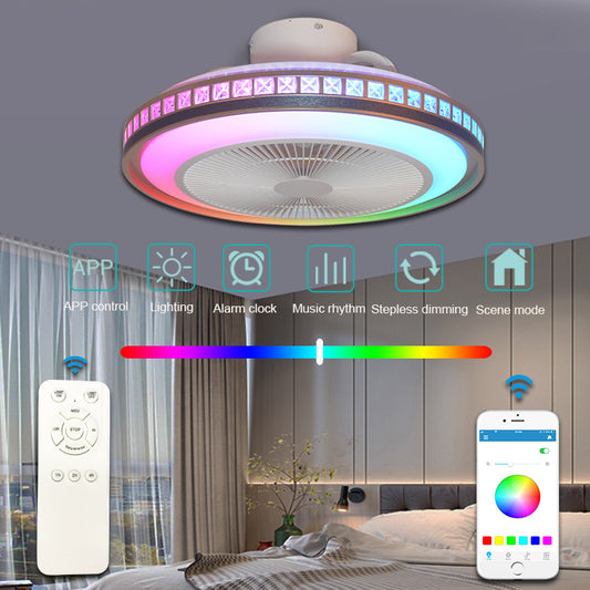 Household Bedroom Dining Room LED Light Intelligent APP Bluetooth Music Intelligent Fan