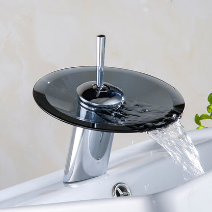 Robinet de lavabo tout en cuivre, robinet cascade en verre